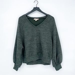 Band of Gypsies Balloon Sleeve V-Neck Pullover Top Olive Green Small